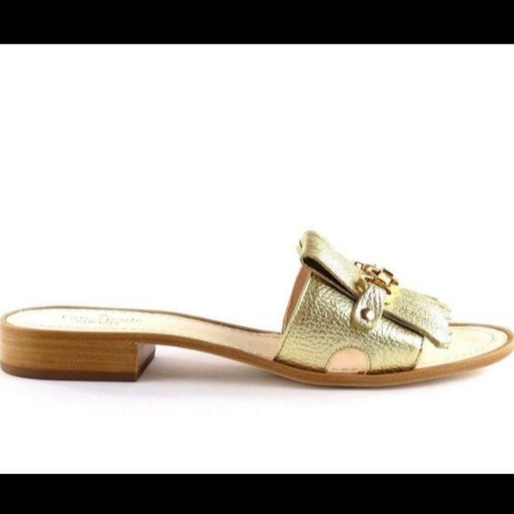 Kate Spade Brie Gold Leather Kiltie Slide Sandals in Metallic size 6.5 - Picture 4 of 10
